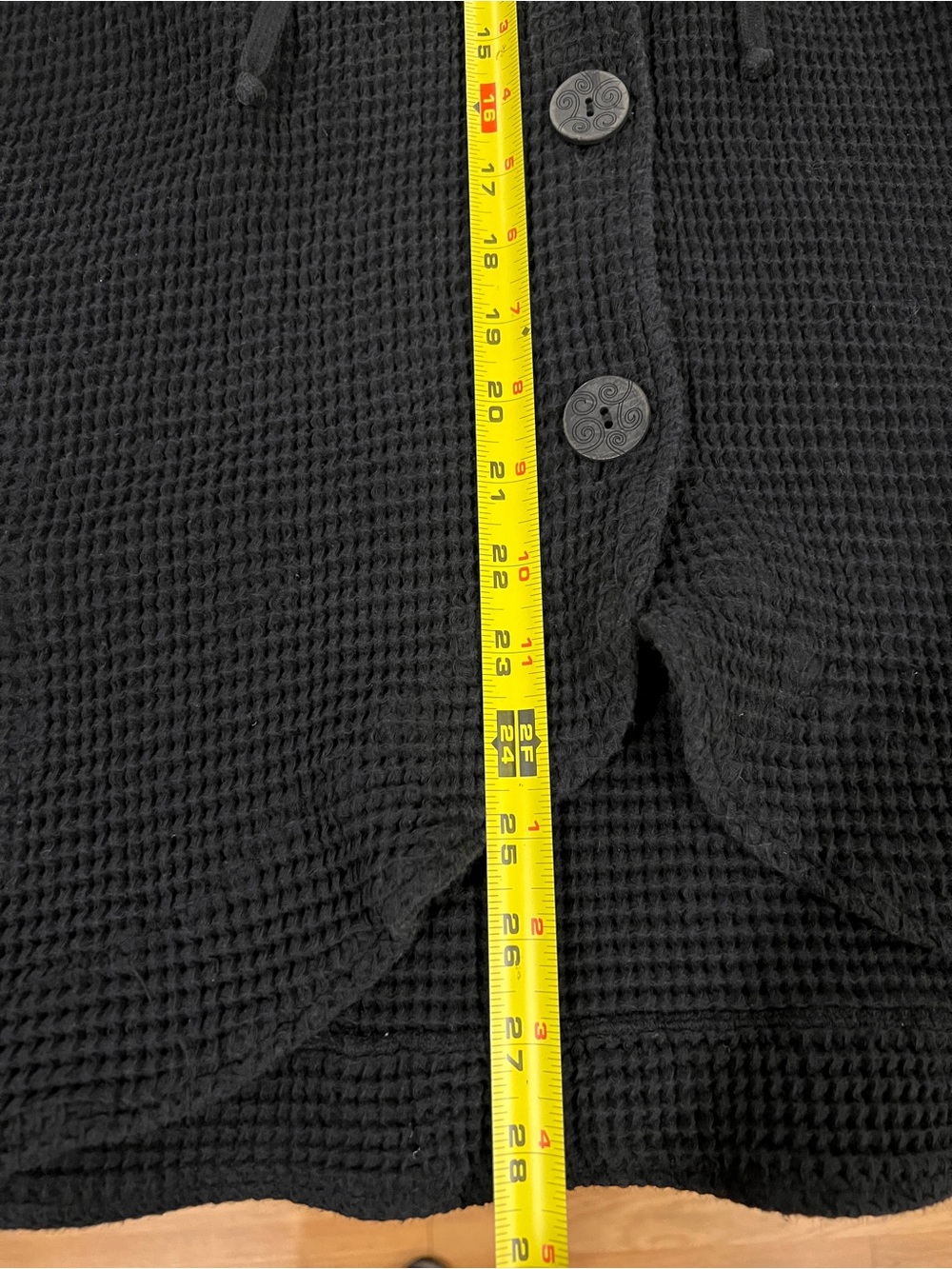 Women's Black Hooded Waffle Knit Button-Front Jacket - Picture 7 of 7